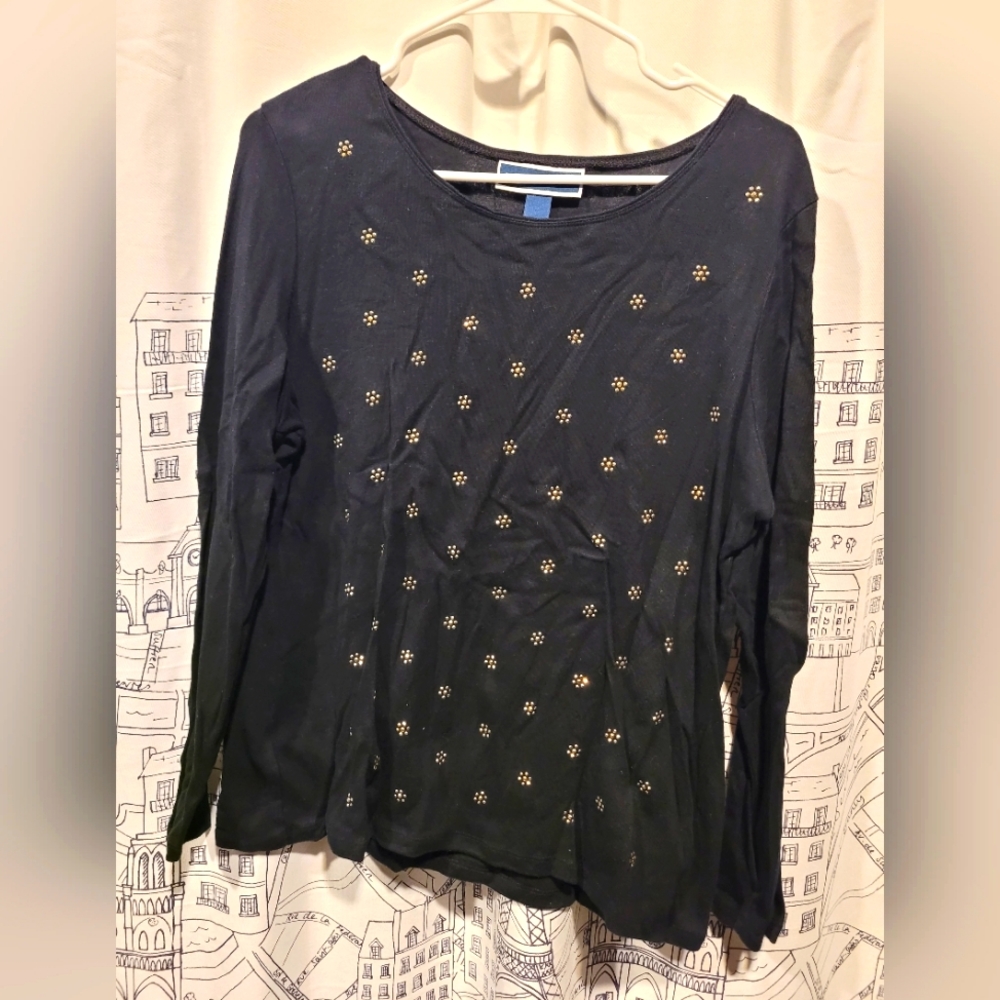 Black long sleeve Karen Scott knit shirt size L EUC